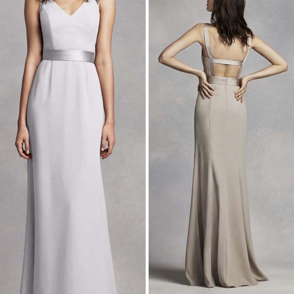 White by Vera Wang  V-neck Open Back Bridal Long Gray Gown Size 12
